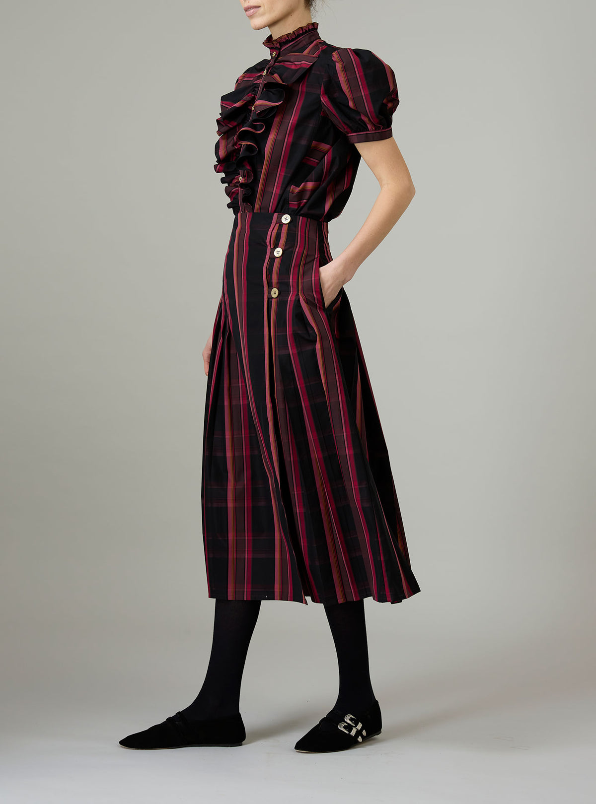 Bibiana Blouse - Ghost Tartan - Pink