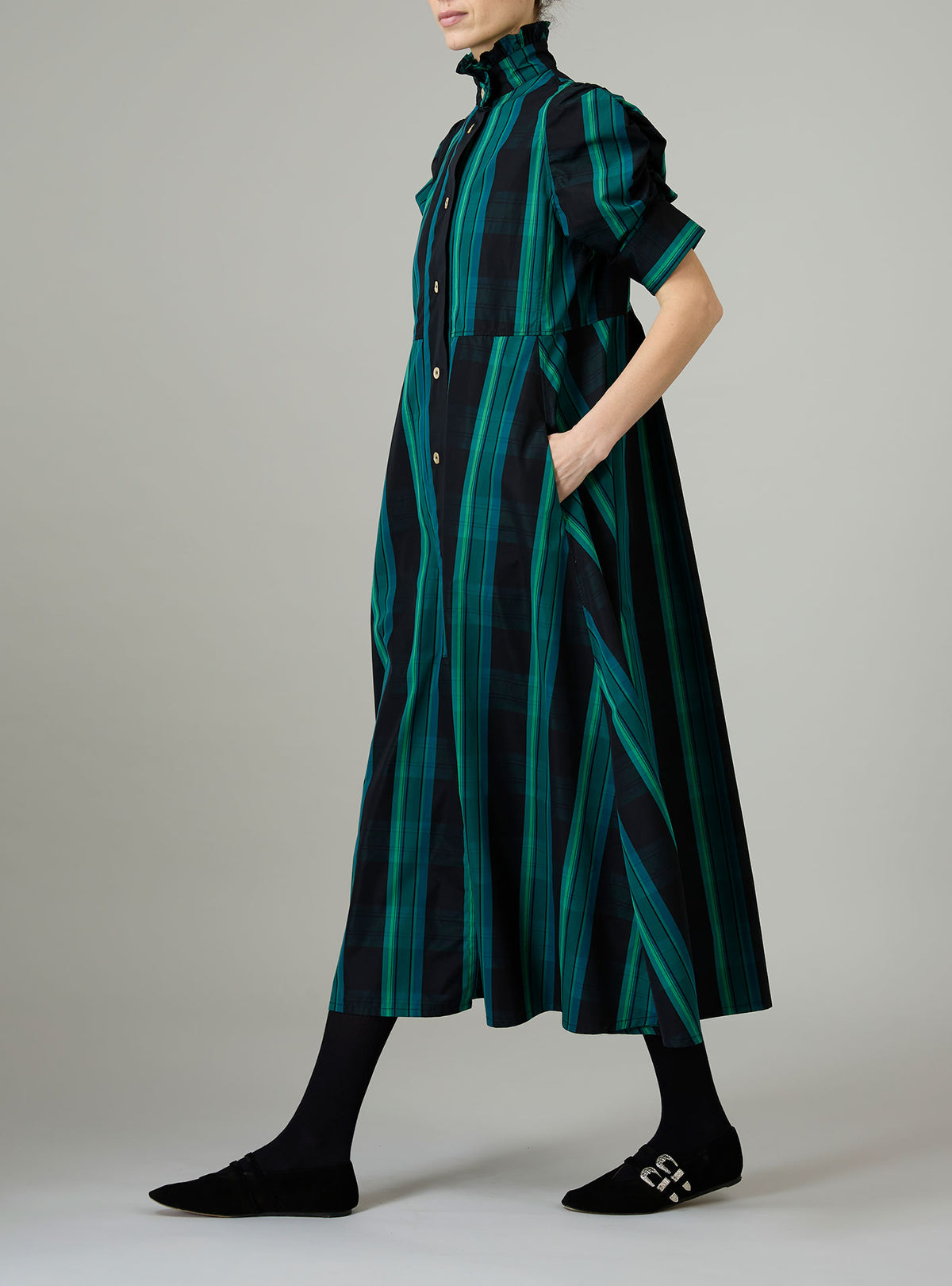 Venetia Dress - Ghost Tartan - Green