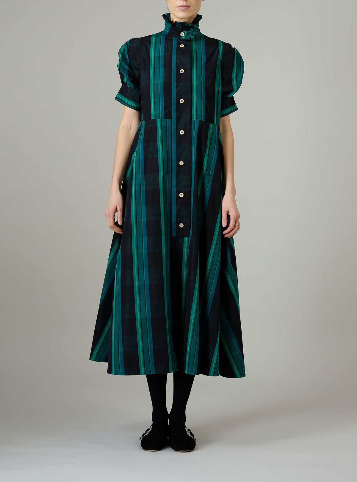 Venetia Dress - Ghost Tartan - Green