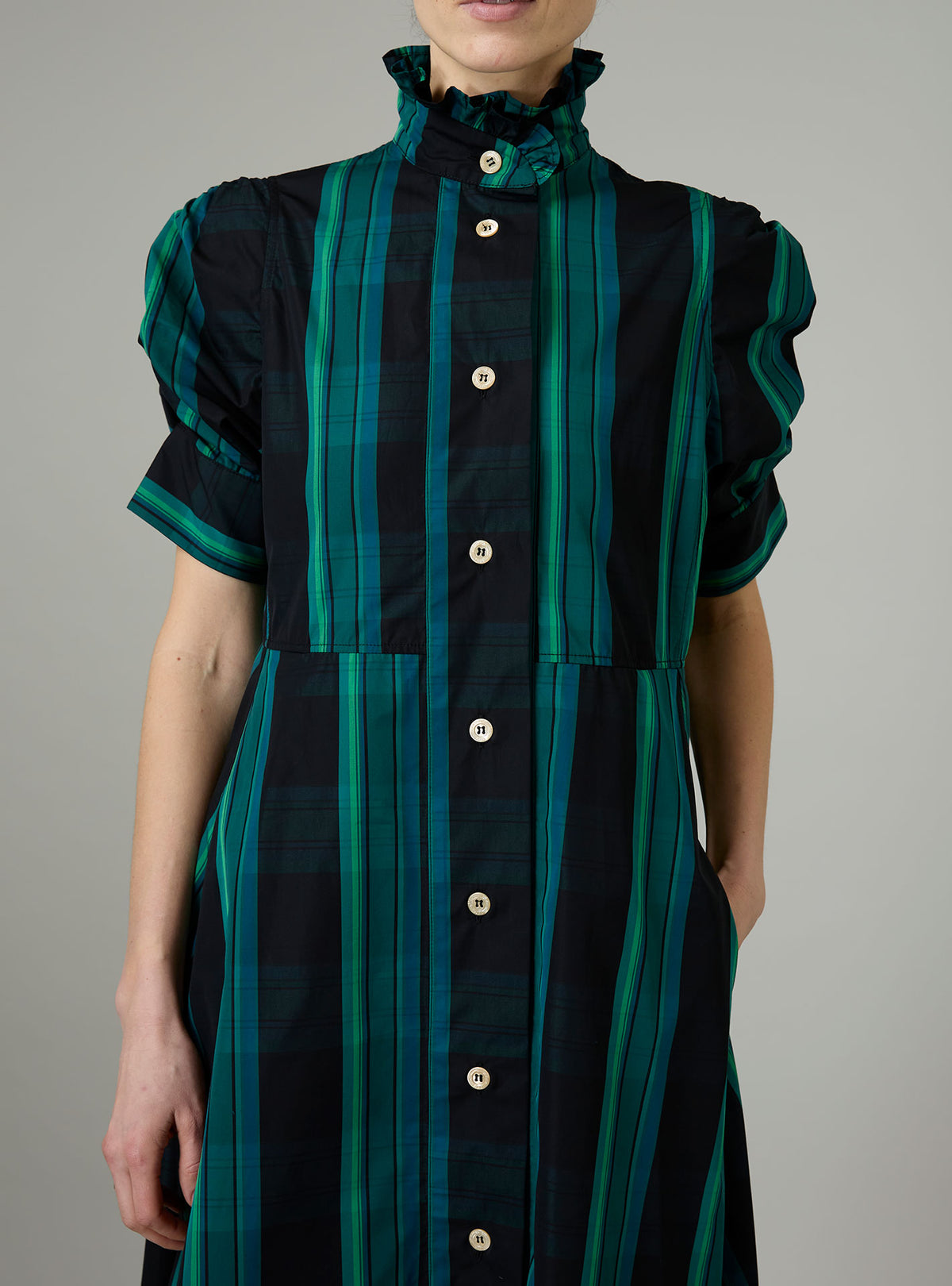Venetia Dress - Ghost Tartan - Green