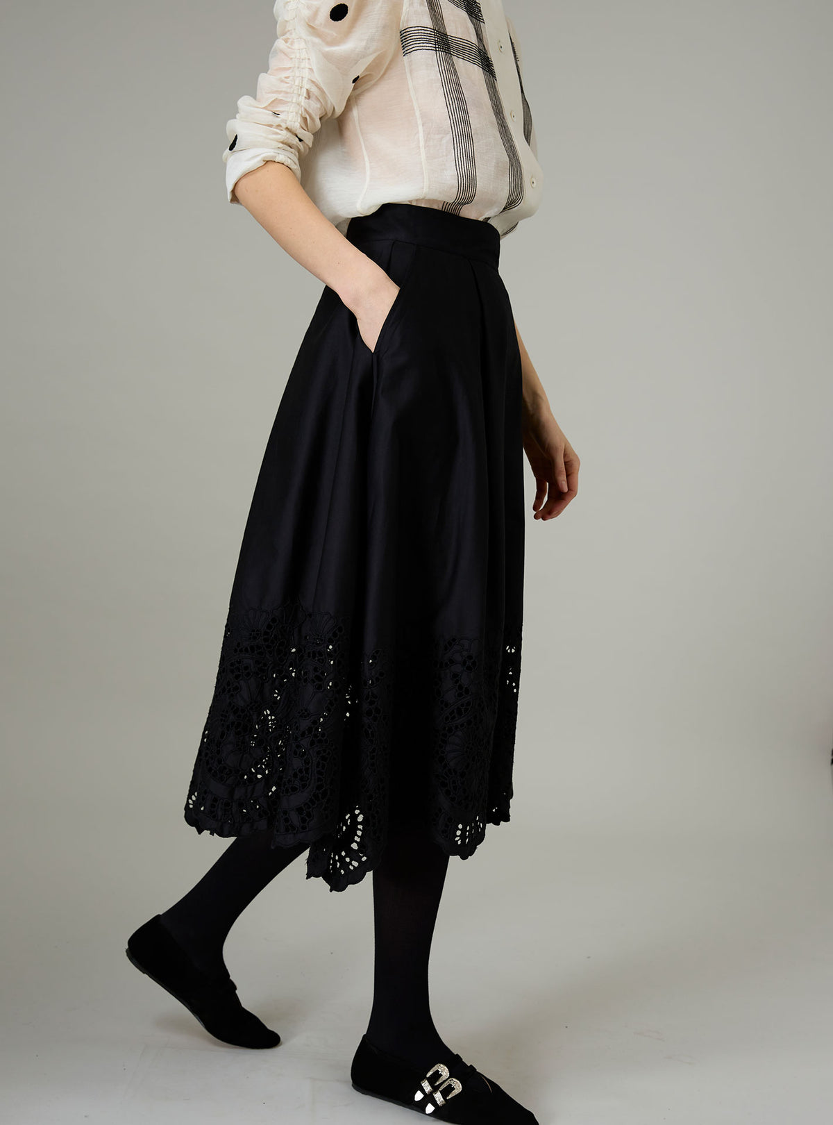 Wynona Skirt - Satin Guipure - Black