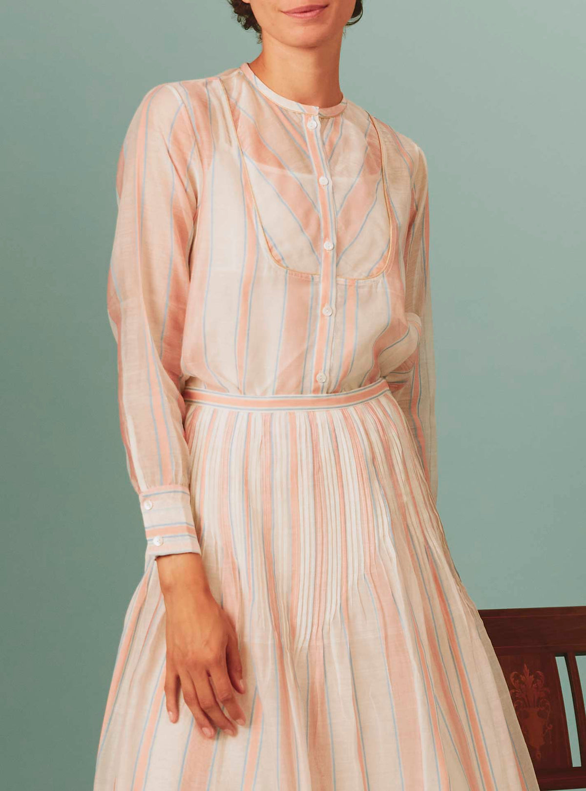Andrea Blouse - Chanderi Stripes - Pink