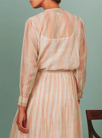 Andrea Blouse - Chanderi Stripes - Pink
