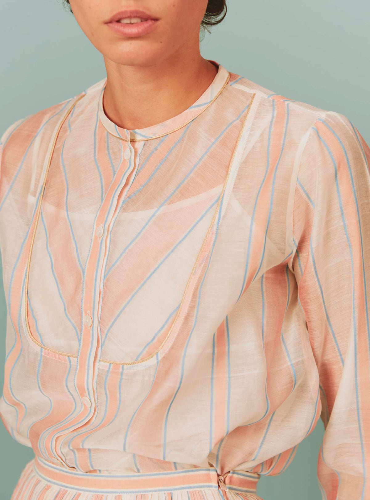 Andrea Blouse - Chanderi Stripes - Pink