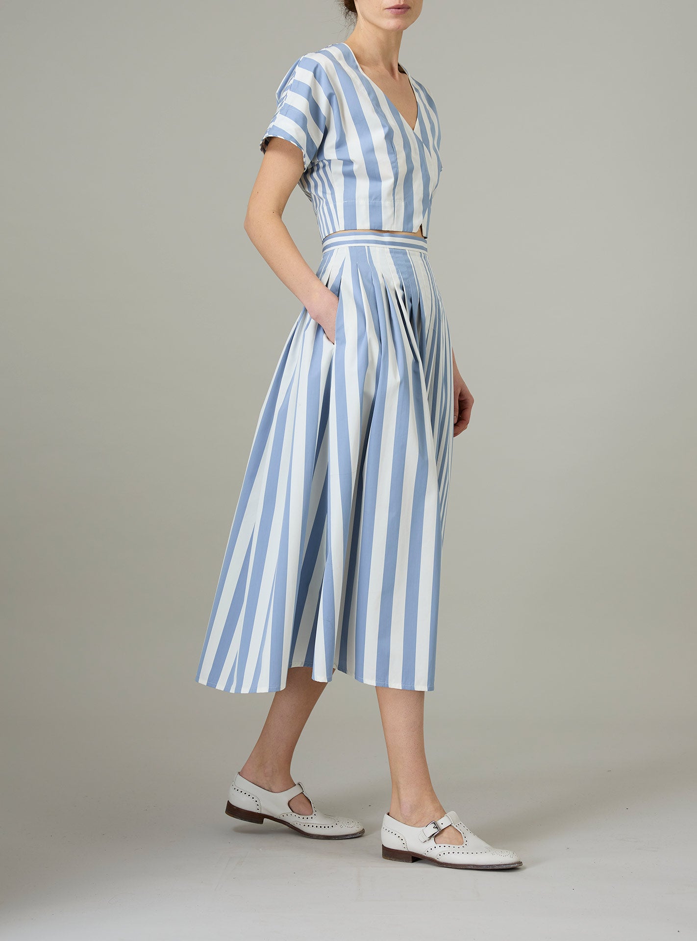 Bianca Vest - Cropped Cotton Striped Vest in Storm Blue - Thierry