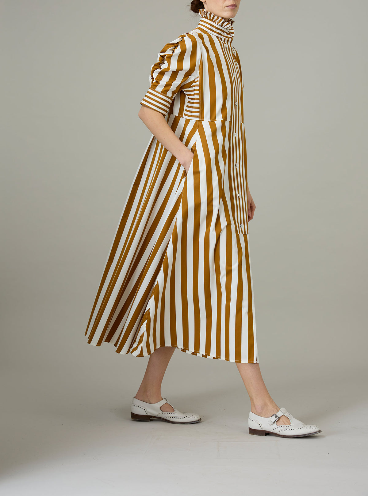 Venetia Dress - Lido Stripes - Tobacco