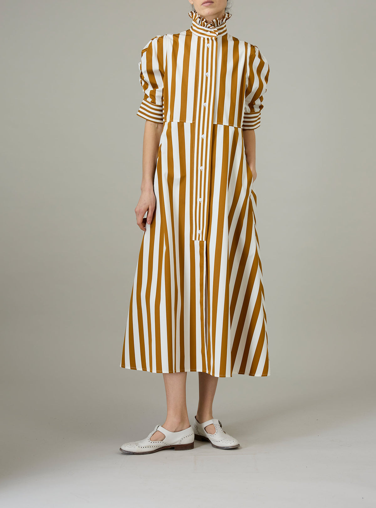Venetia Dress - Lido Stripes - Tobacco