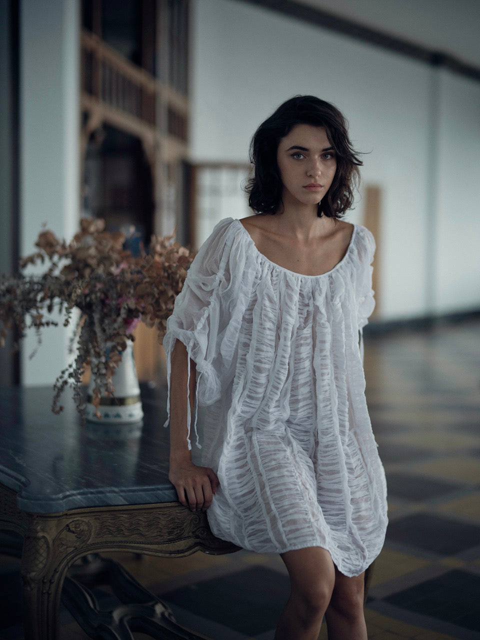 Athenaïs Smocked Mini Dress - Gilded Age Ruffles - Off-white