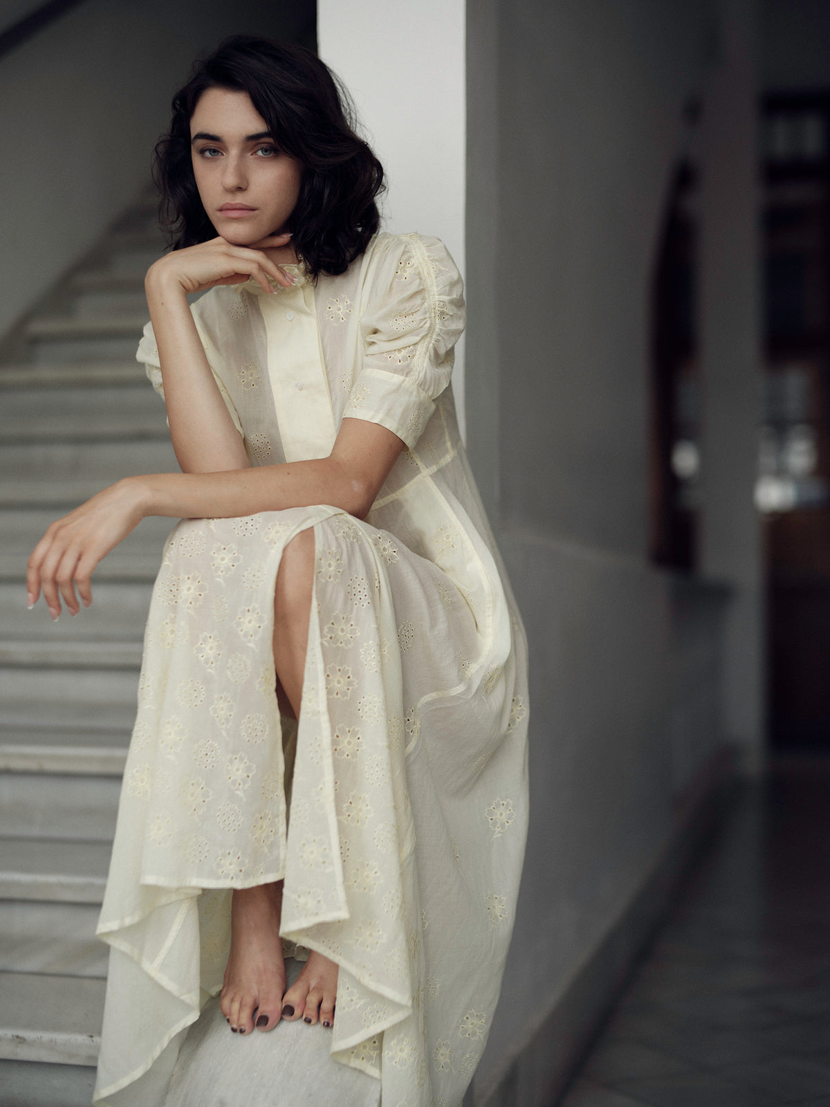 Venetia Dress - Tender Yellow - Floral Eyelet
