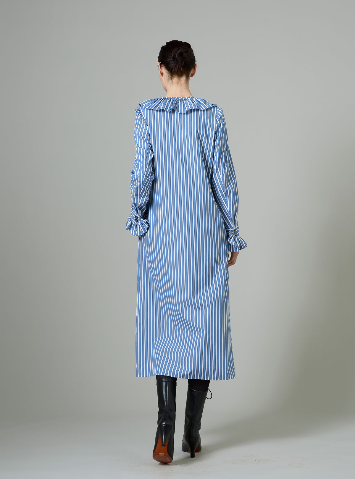 Louise Long Sleeves Dress - Grey & White - Ascott Stripes