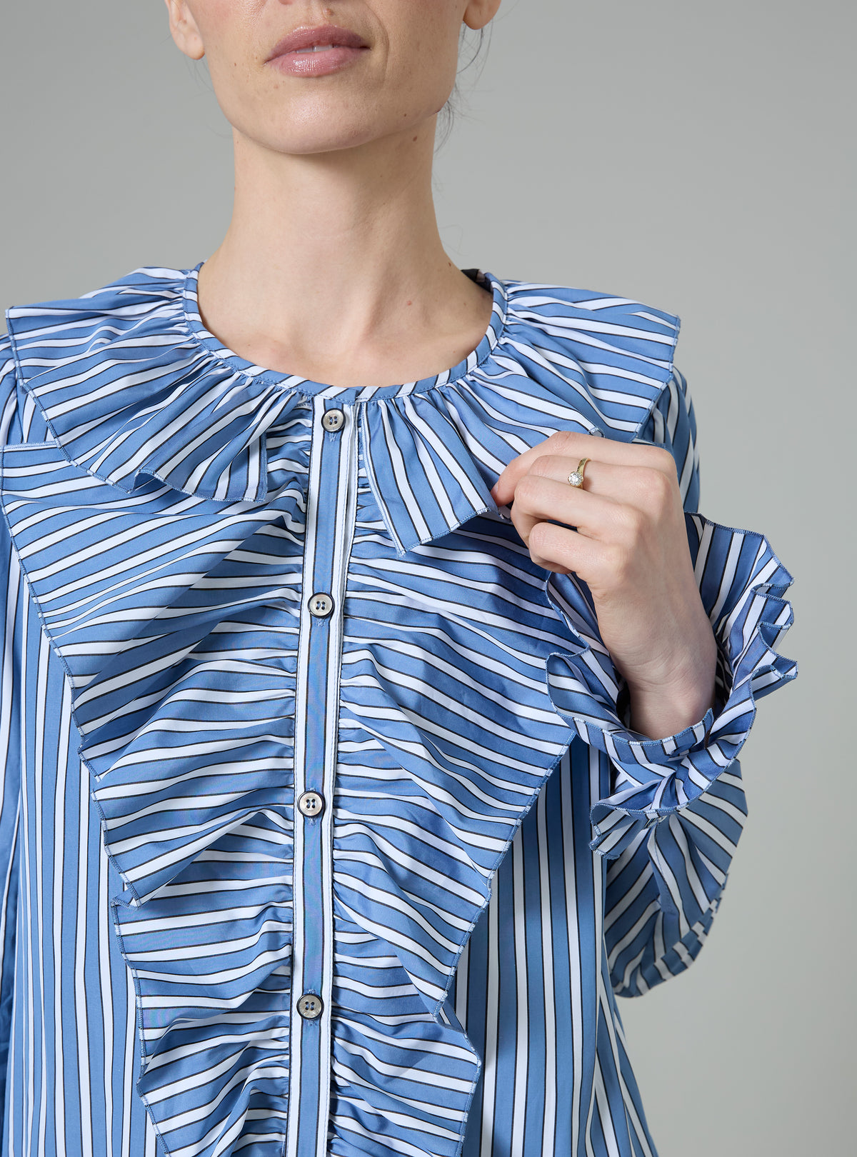 Louise Long Sleeves Dress - Grey & White - Ascott Stripes