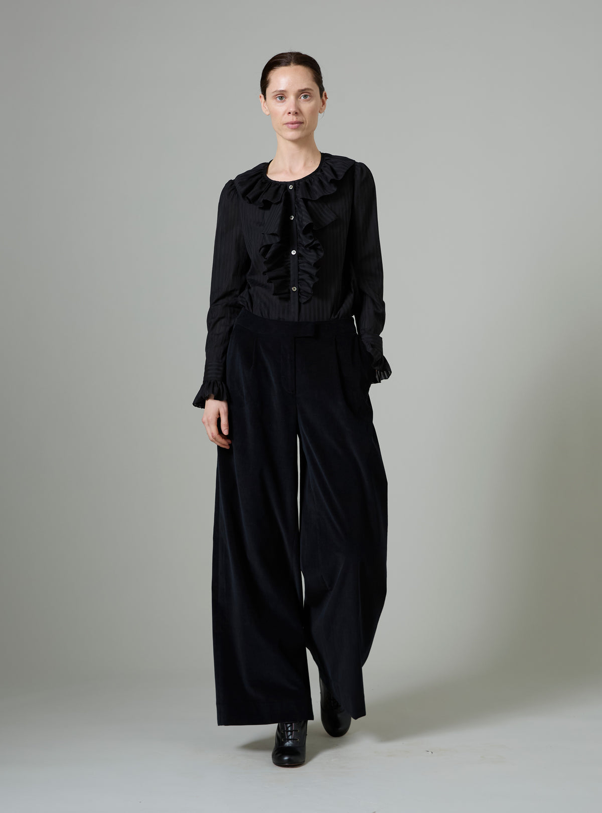 Louison Long Sleeves Blouse - Black - Chiffon Fileté