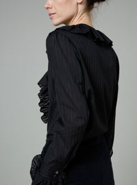 Louison Long Sleeves Blouse - Black - Chiffon Fileté