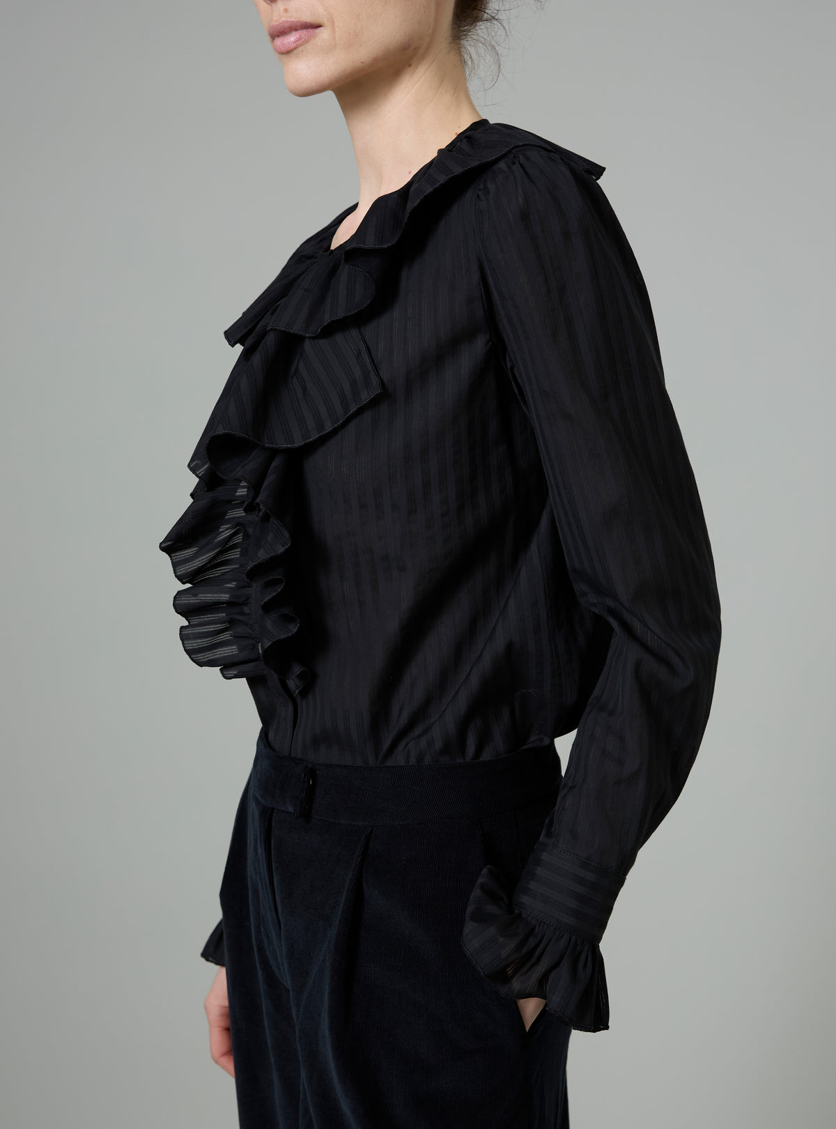 Louison Long Sleeves Blouse - Black - Chiffon Fileté
