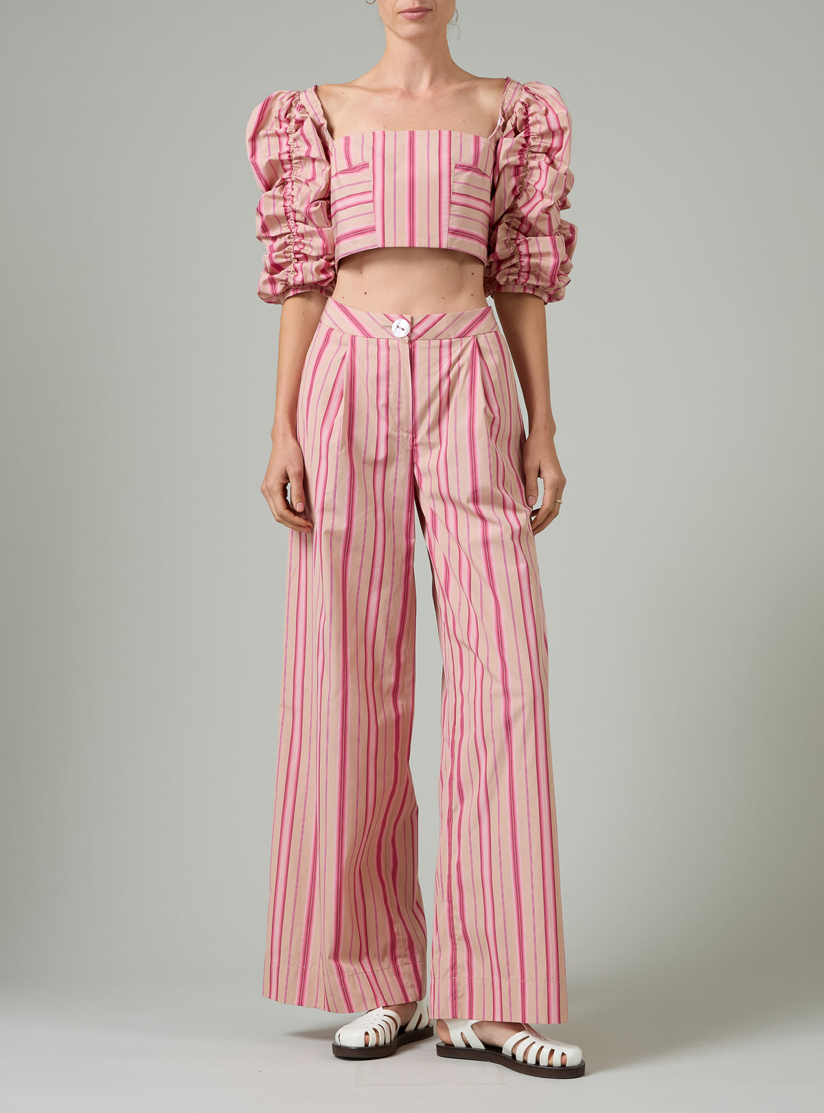 Loulous trousers - Biscuit & Pink - Capri Stripes