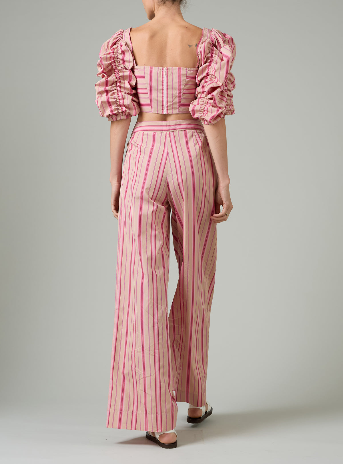 Loulous trousers - Biscuit & Pink - Capri Stripes