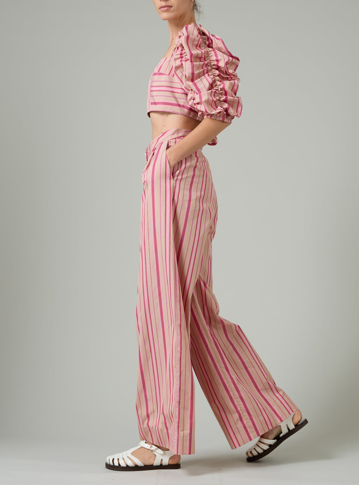 Loulous trousers - Biscuit & Pink - Capri Stripes