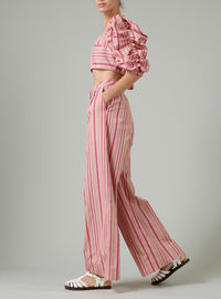 Loulous trousers - Biscuit & Pink - Capri Stripes