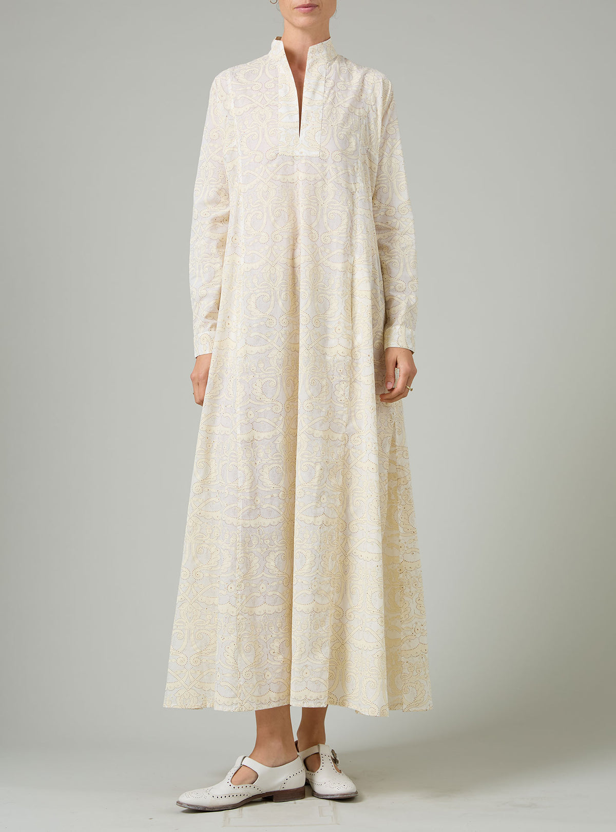 Parvati Voile Kaftan - Elizabethan Block print - Cream