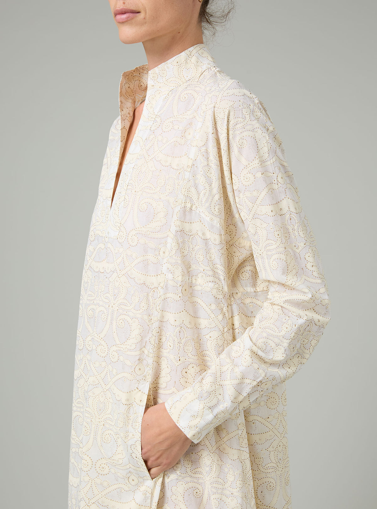 Parvati Voile Kaftan - Elizabethan Block print - Cream