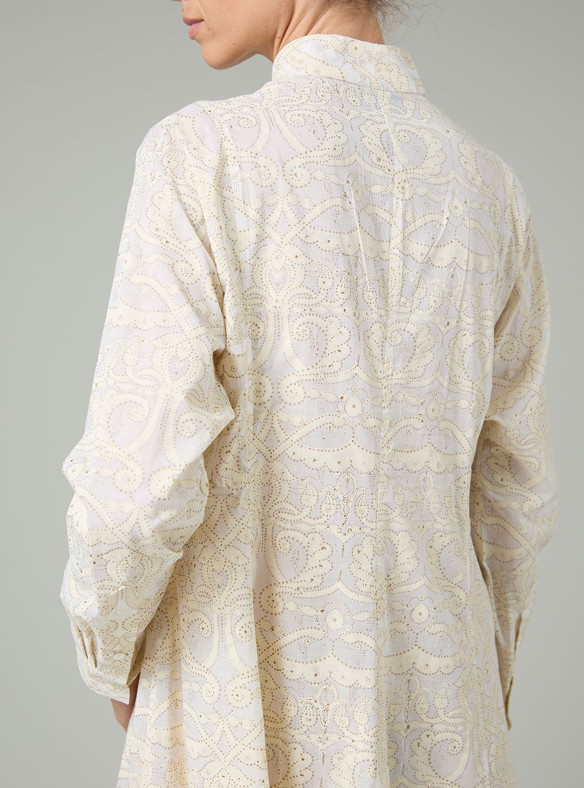 Parvati Voile Kaftan - Elizabethan Block print - Cream