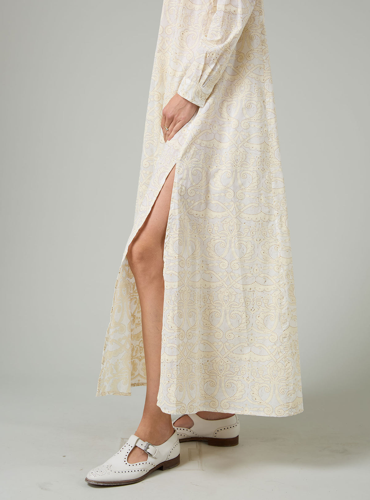 Parvati Voile Kaftan - Elizabethan Block print - Cream
