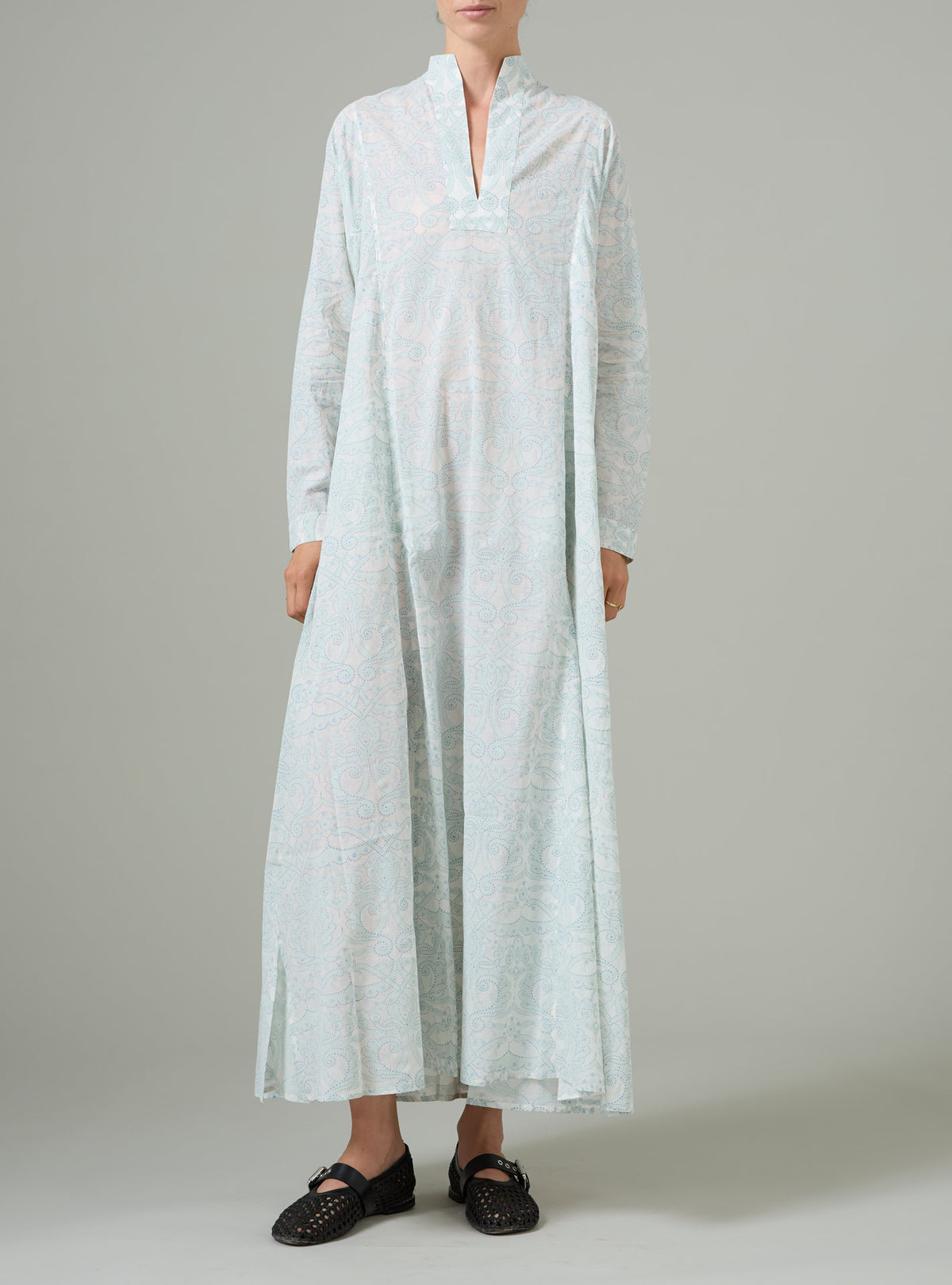 Parvati Voile Kaftan - Elizabethan Block print - Mint