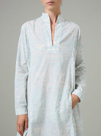 Parvati Voile Kaftan - Elizabethan Block print - Mint
