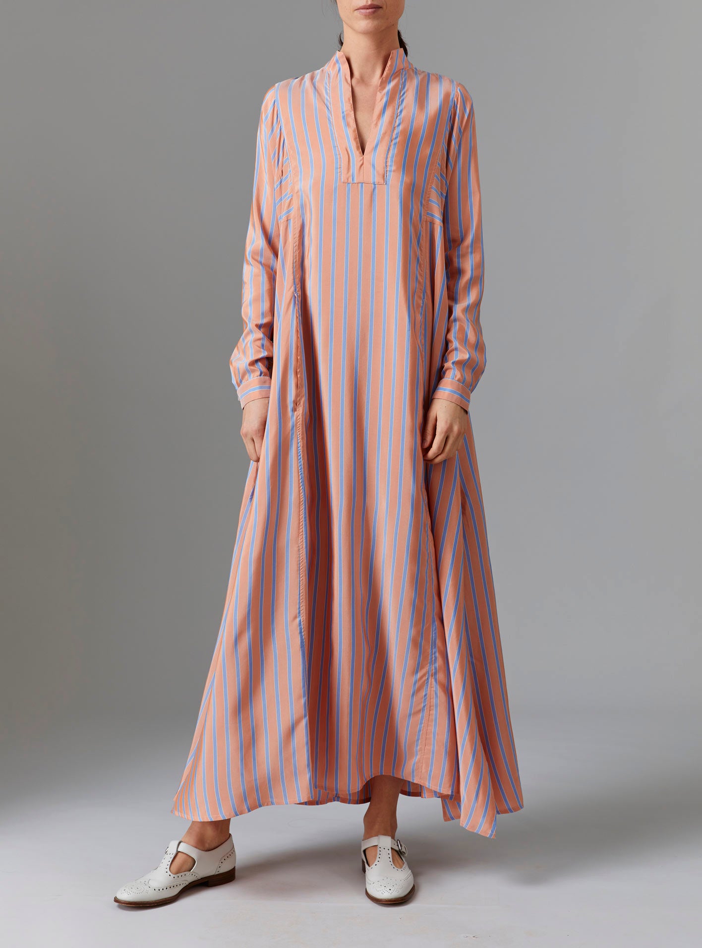 Parvati Long Kaftan - Silk Road Stripes - Orange/Blue I Thierry Colson