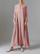 Front view of Parvati Long Kaftan - Silk Road Stripes - Orange/Blue by Thierry Colson

