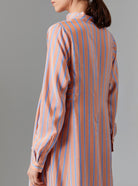 Back detail of Parvati Long Kaftan - Silk Road Stripes - Orange/Blue by Thierry Colson