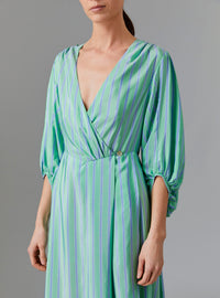Phoebe Long Dress - Silk Road Stripes - Green/Blue
