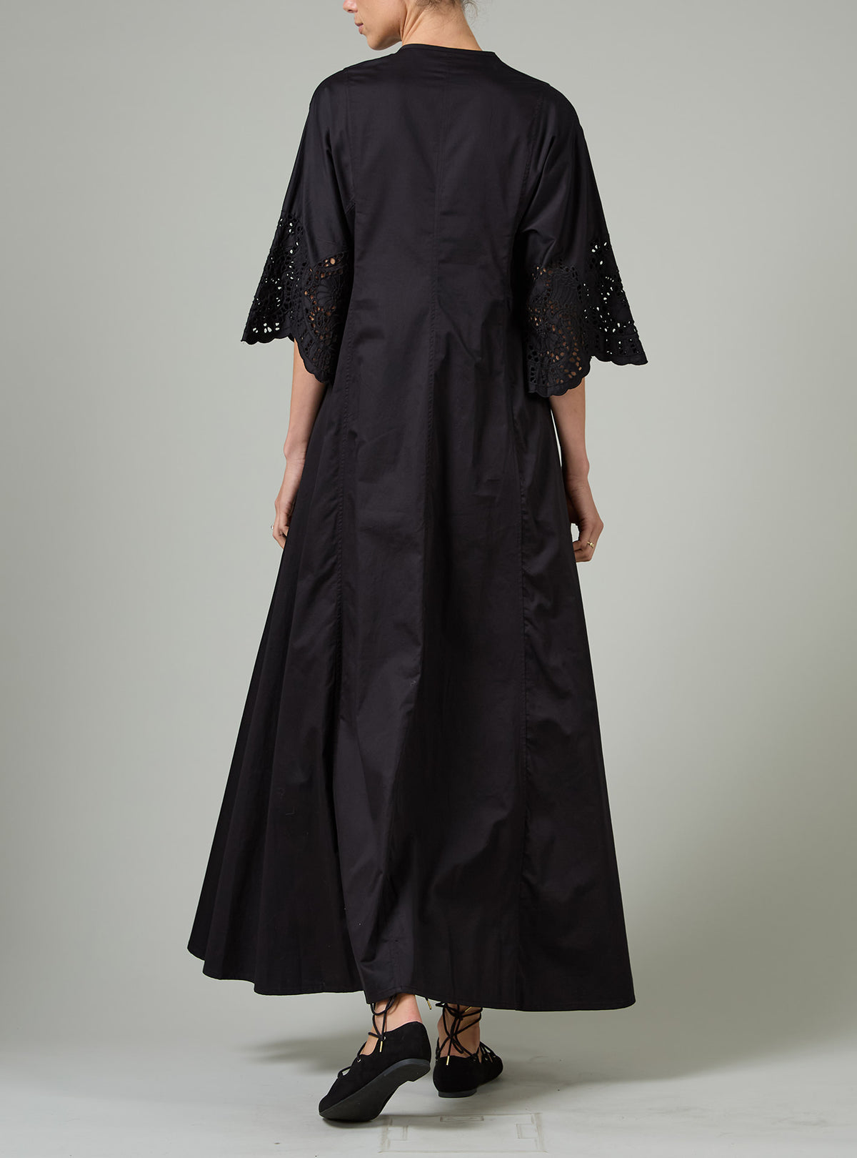 Rachel Long Kaftan - Satin Guipure - Black