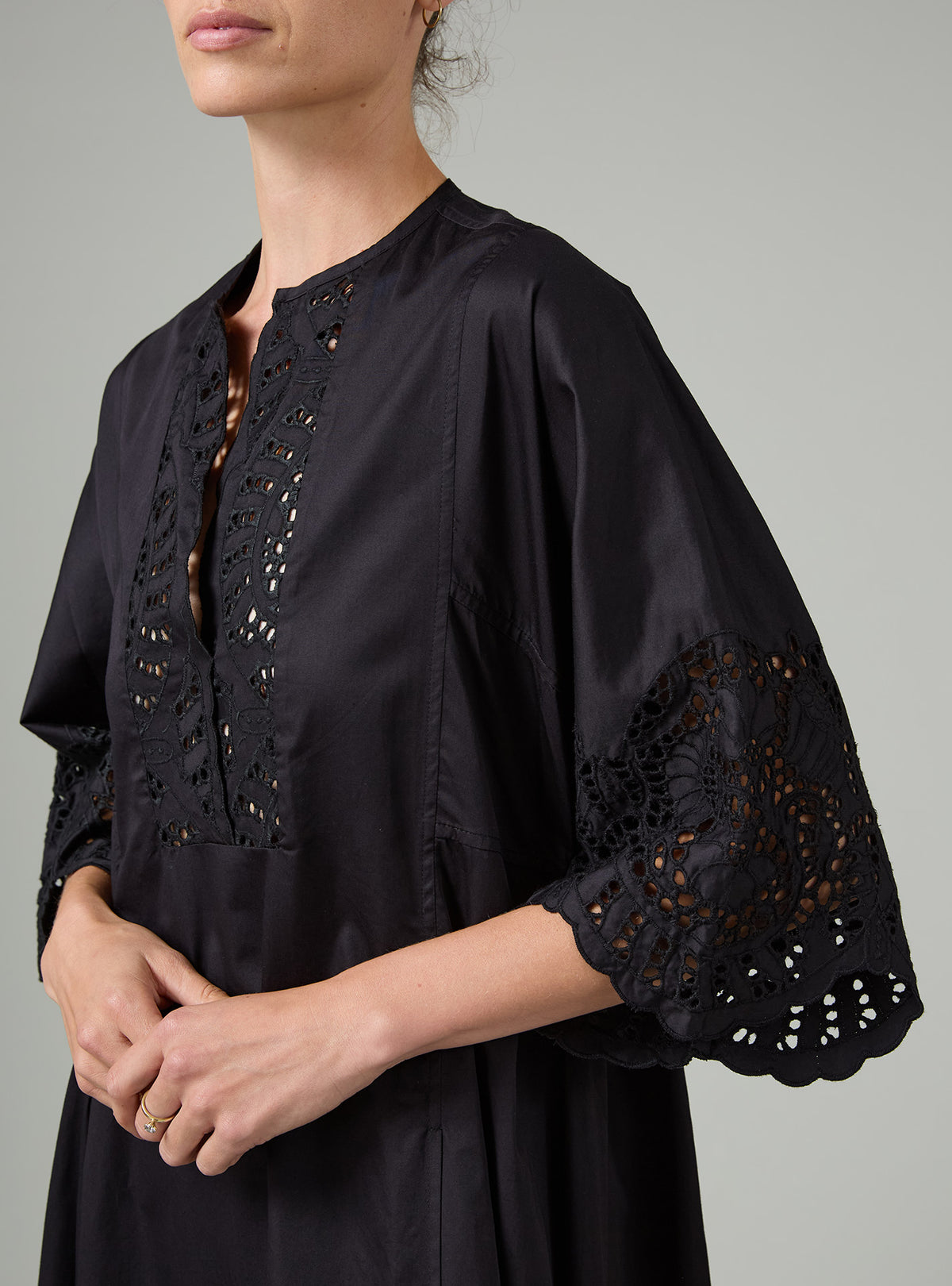 Rachel Long Kaftan - Satin Guipure - Black