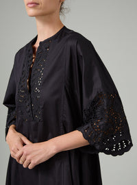 Rachel Long Kaftan - Satin Guipure - Black