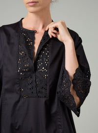 Rachel Long Kaftan - Satin Guipure - Black