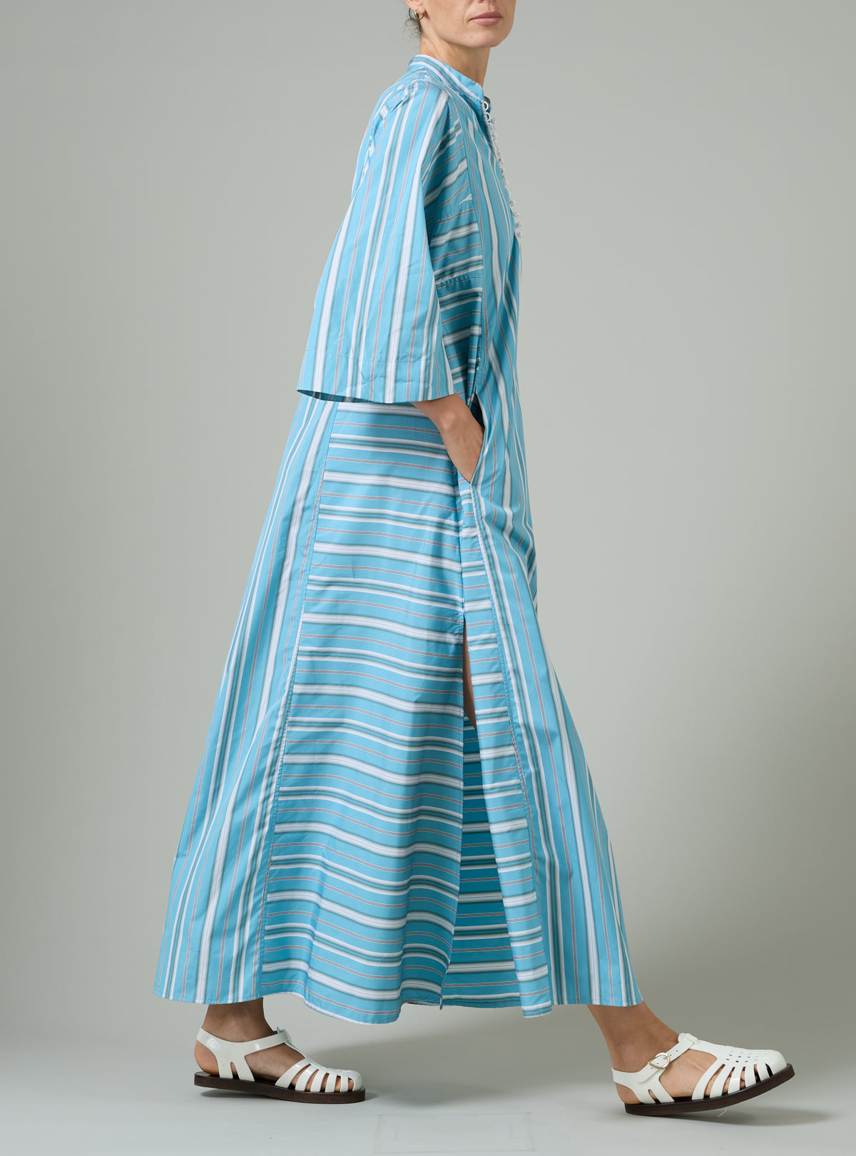Rachel Long dress - Lagoon & White - Capri Stripes