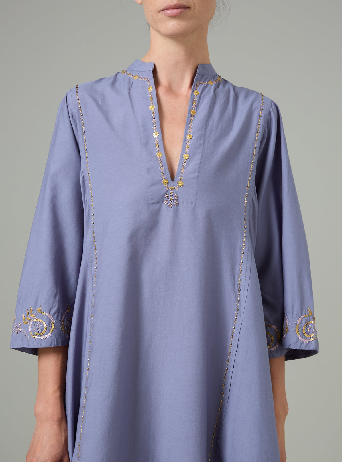 Rachel long Kaftan - Palazzo Embroidery - Storm Blue