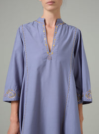 Rachel long Kaftan - Palazzo Embroidery - Storm Blue