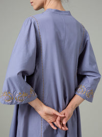 Rachel long Kaftan - Palazzo Embroidery - Storm Blue
