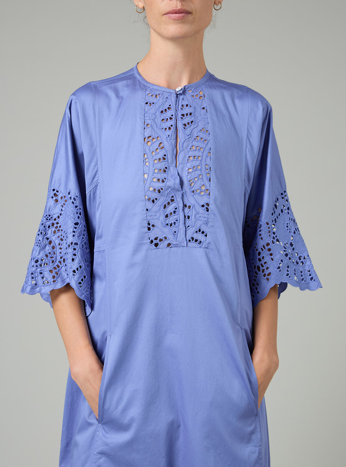 Rachel Long Kaftan - Satin Guipure - Storm Blue