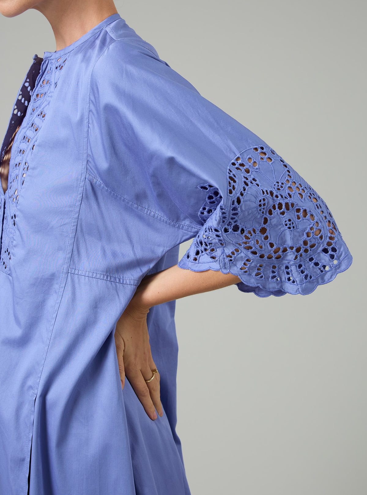 Rachel Long Kaftan - Satin Guipure - Storm Blue