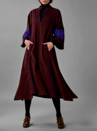 Rachel Midi Kaftan - Balkanic Embroidery - Chocolate / Cobalt & Purple