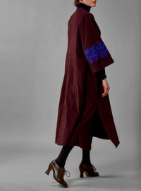 Rachel Midi Kaftan - Balkanic Embroidery - Chocolate / Cobalt & Purple