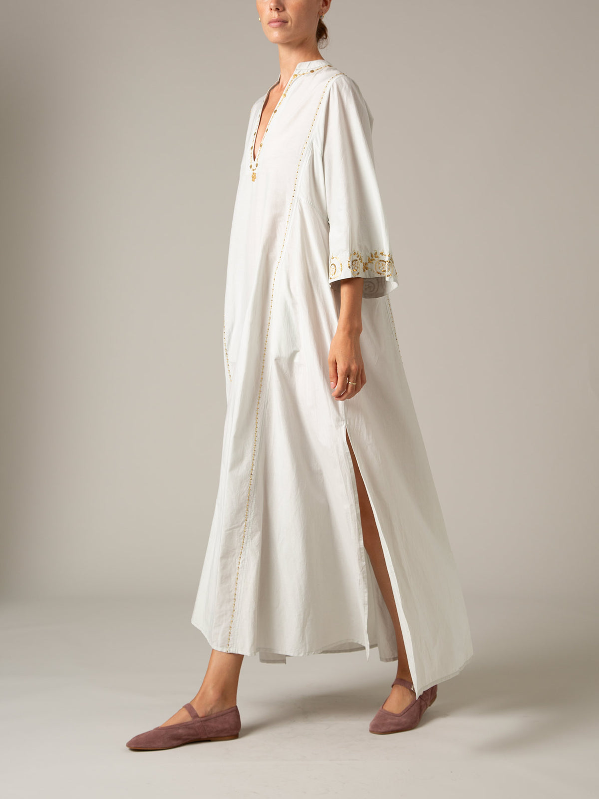 Rachel long Kaftan - Palazzo Embroidery - Nile Green