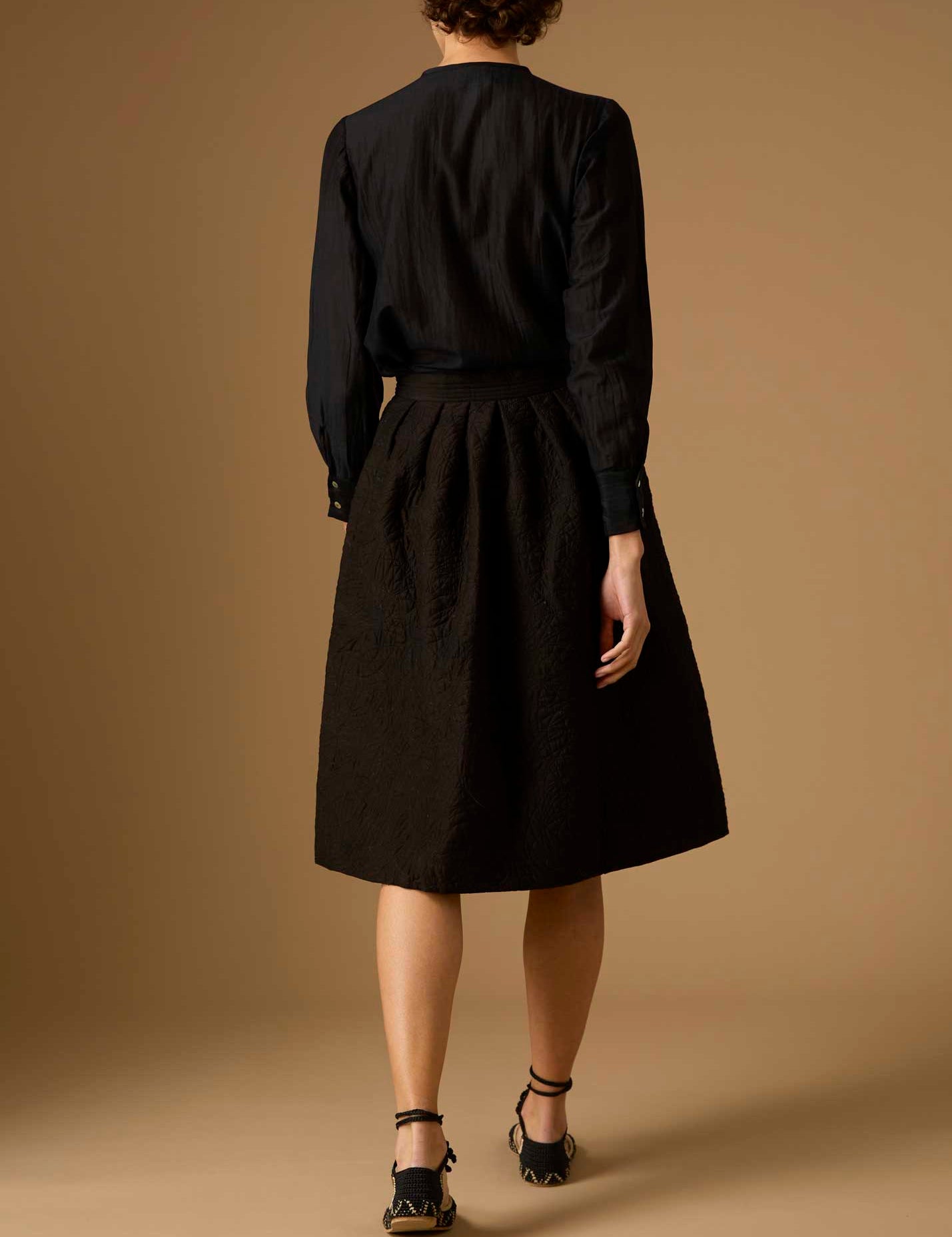 Back view of Riviera Black Cotton Silk Skirt by Thierry Colson