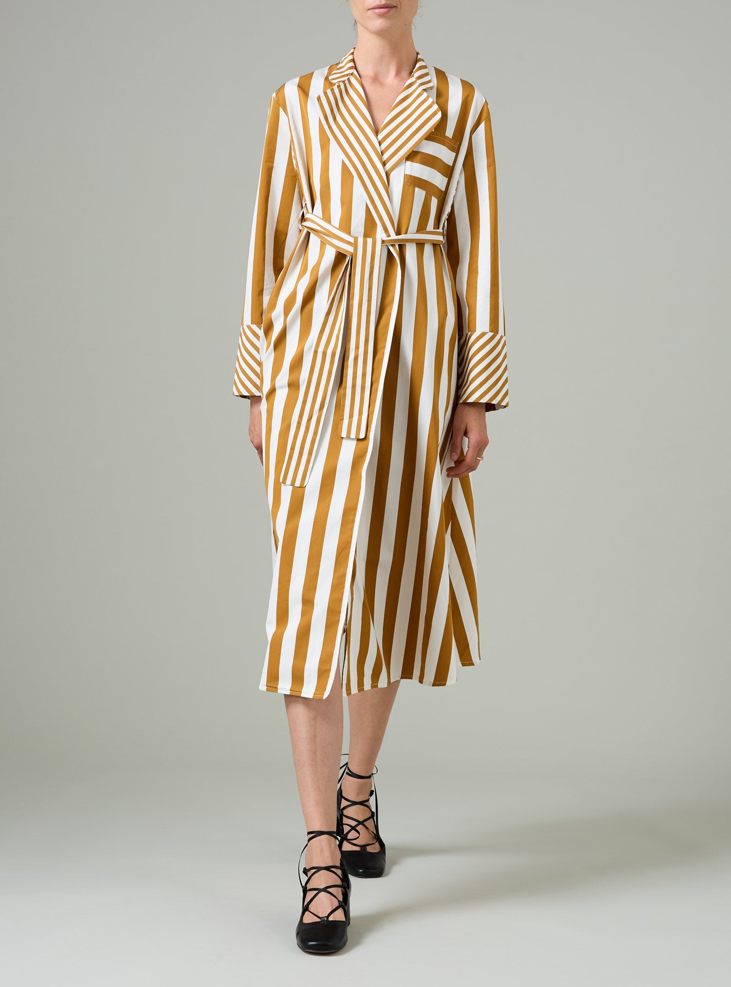 Sacha Robe-Dress – Lido Stripes in Tobacco | Thierry Colson