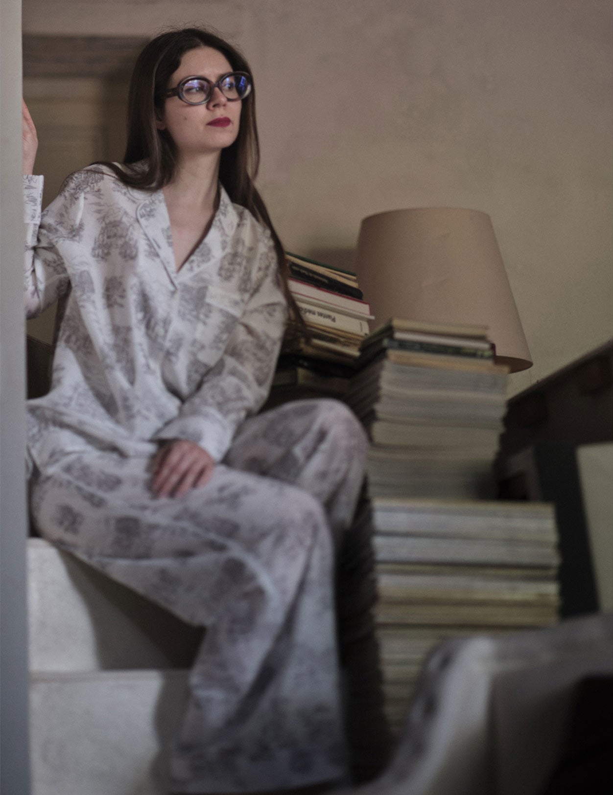 Sacha is wearing Albertine Toile de Jouy Pajamas by Thierry Colson - Photographed by Stéphane Gautronneau