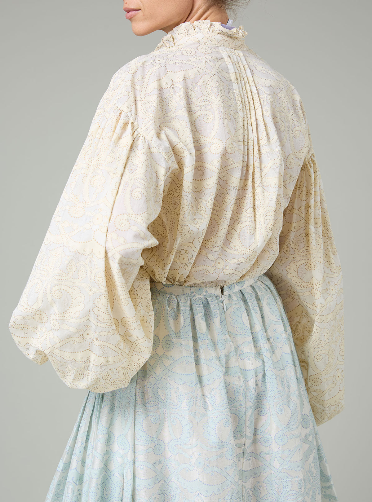 Slava Voile Blouse - Elizabethan Block print - Cream