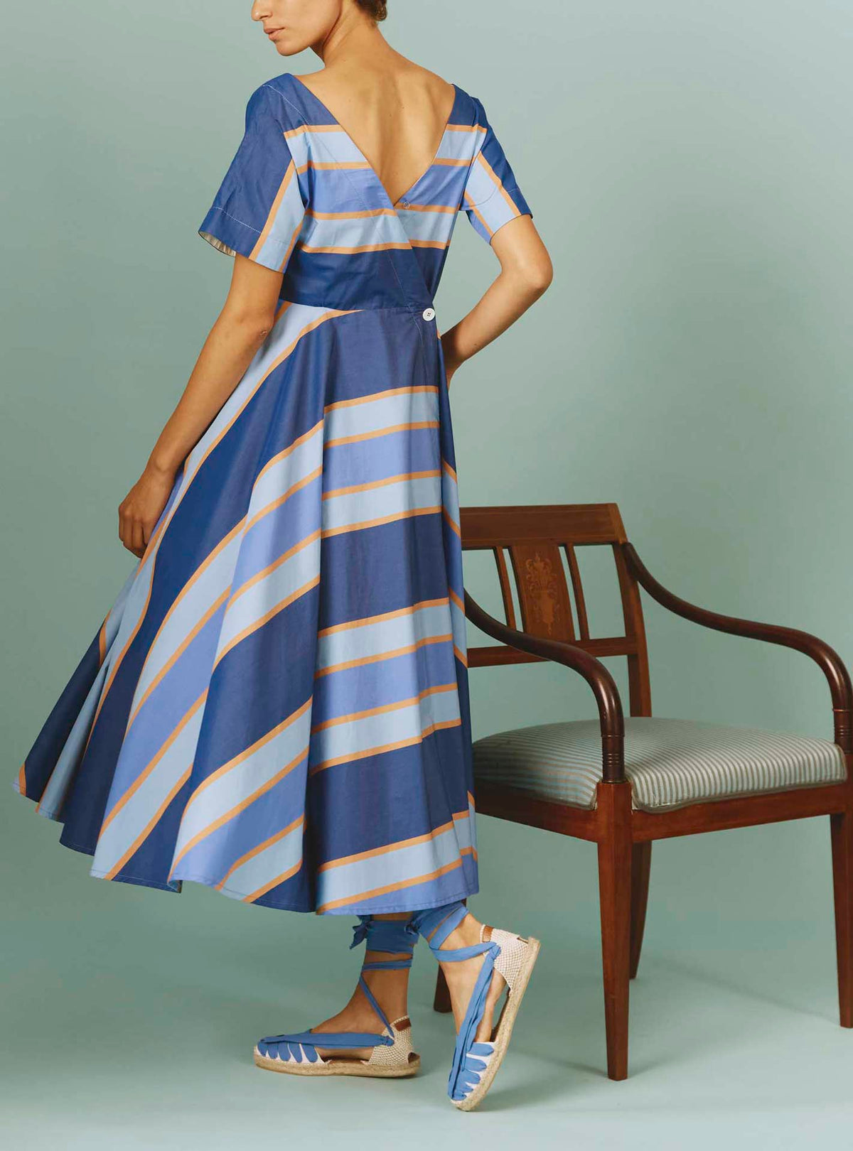 Thierry Colson's Samarkand Stripes Allegria Blue Arencio Dress - back view